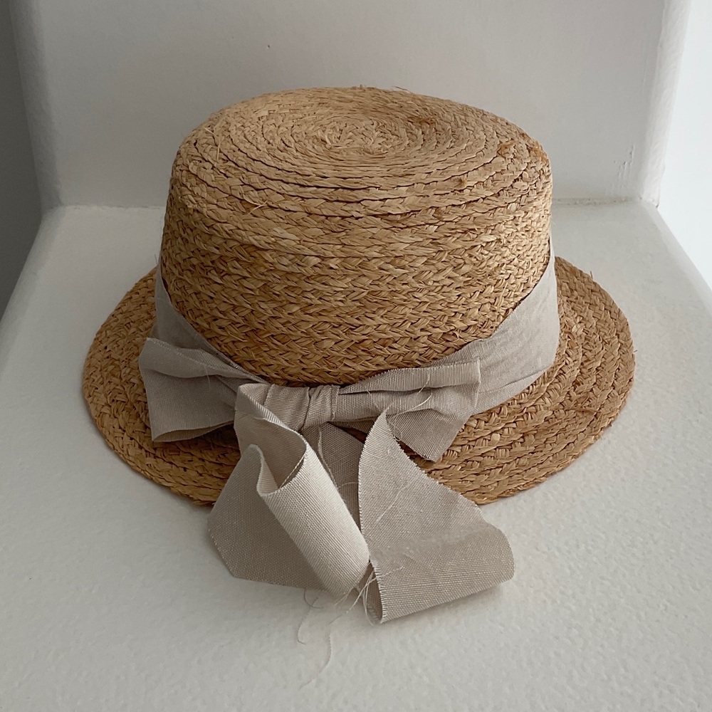 Zara Natural Straw Boater with Cream Trim